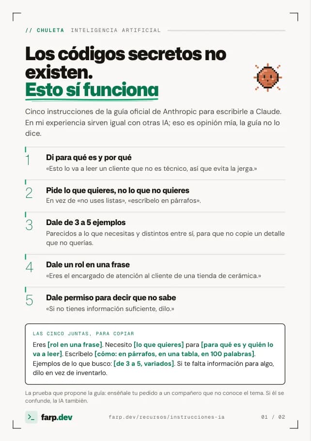 Primera página de «Instrucciones que sí funcionan con la IA»