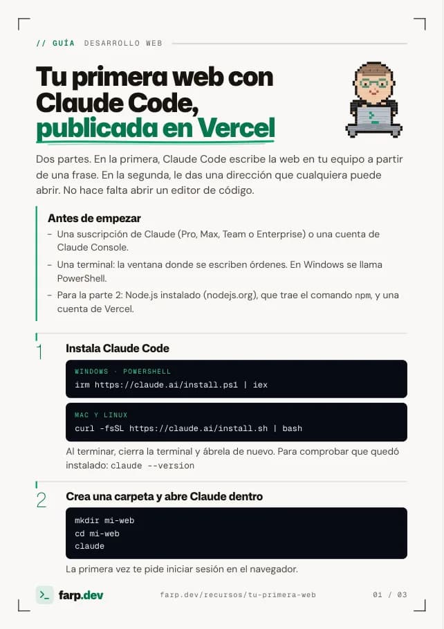 Primera página de «Tu primera web con Claude Code, publicada en Vercel»
